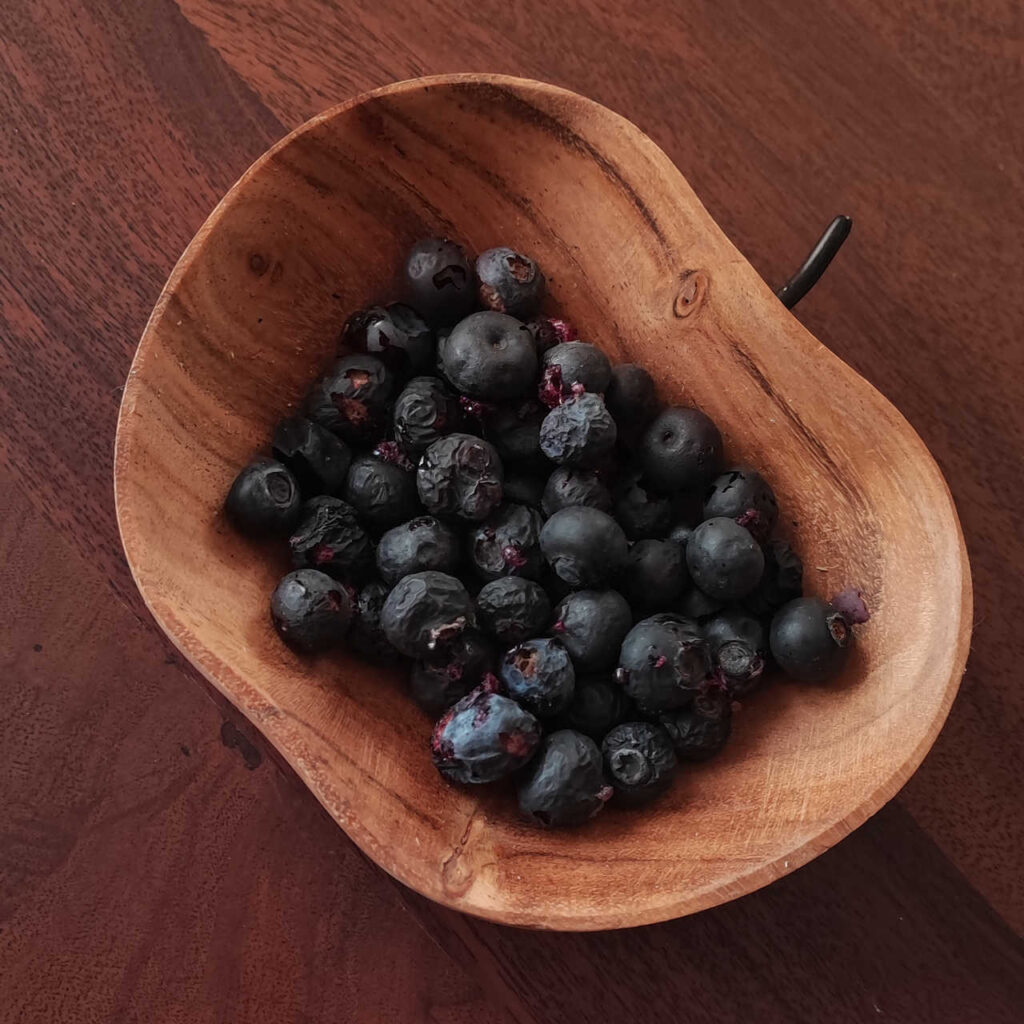 liofilizowane borówki w misce na stole