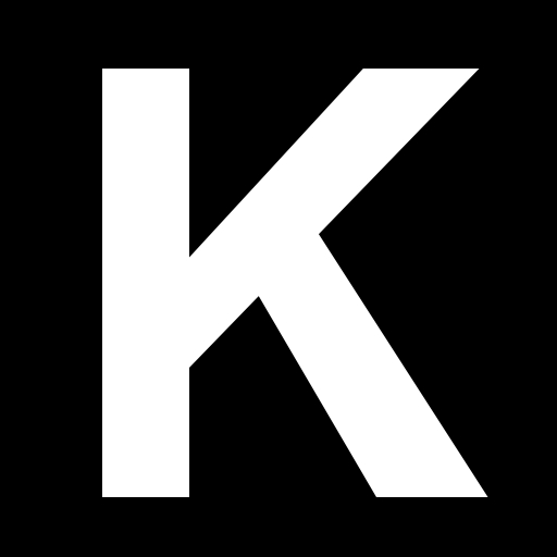 wielka biała litera k na czarnym tle